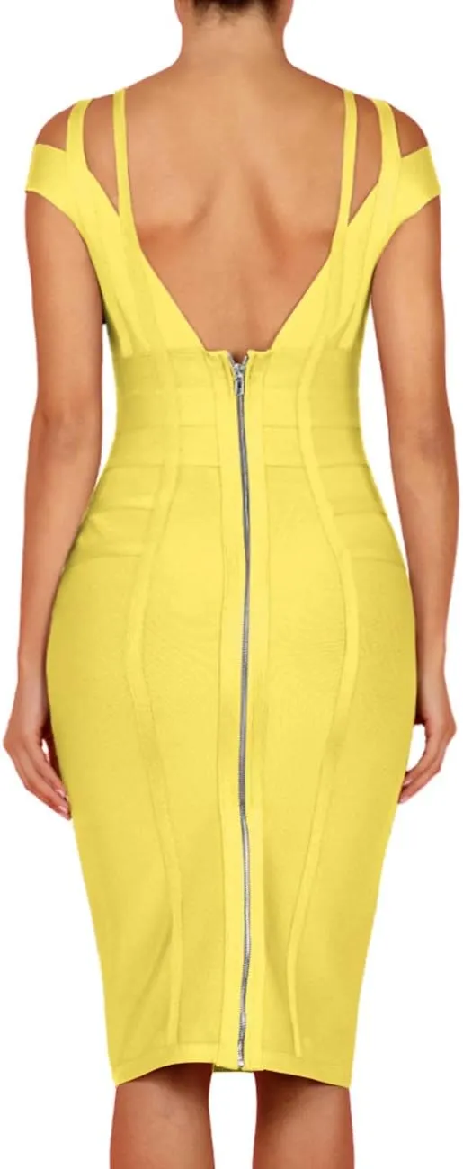 Whoinshop Women's Rayon Sexy V Neck Bodycon Clubwear Party Bandage Dress