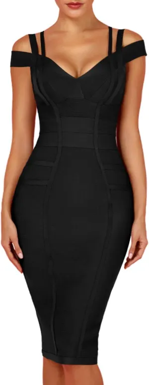 Whoinshop Women's Rayon Sexy V Neck Bodycon Clubwear Party Bandage Dress