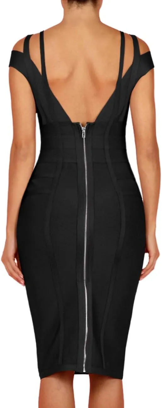Whoinshop Women's Rayon Sexy V Neck Bodycon Clubwear Party Bandage Dress