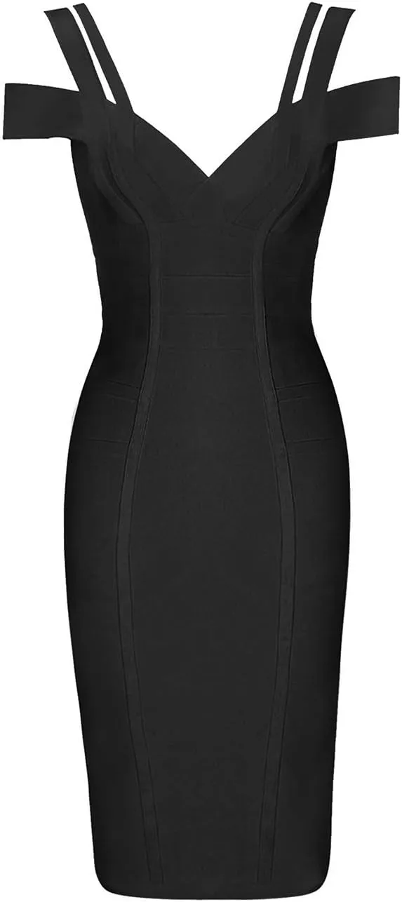 Whoinshop Women's Rayon Sexy V Neck Bodycon Clubwear Party Bandage Dress