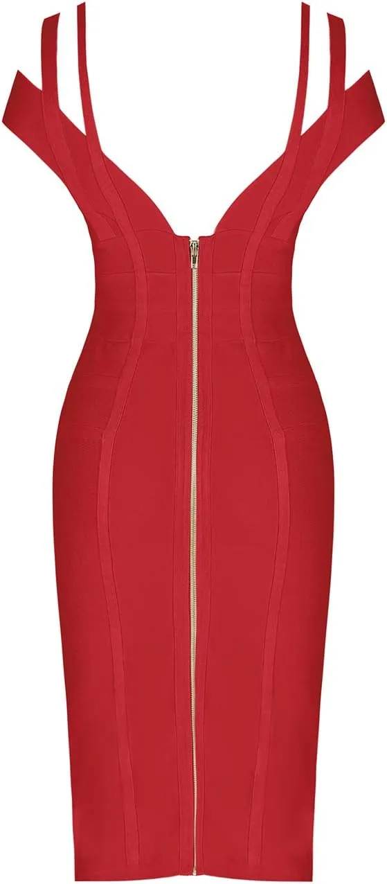 Whoinshop Women's Rayon Sexy V Neck Bodycon Clubwear Party Bandage Dress
