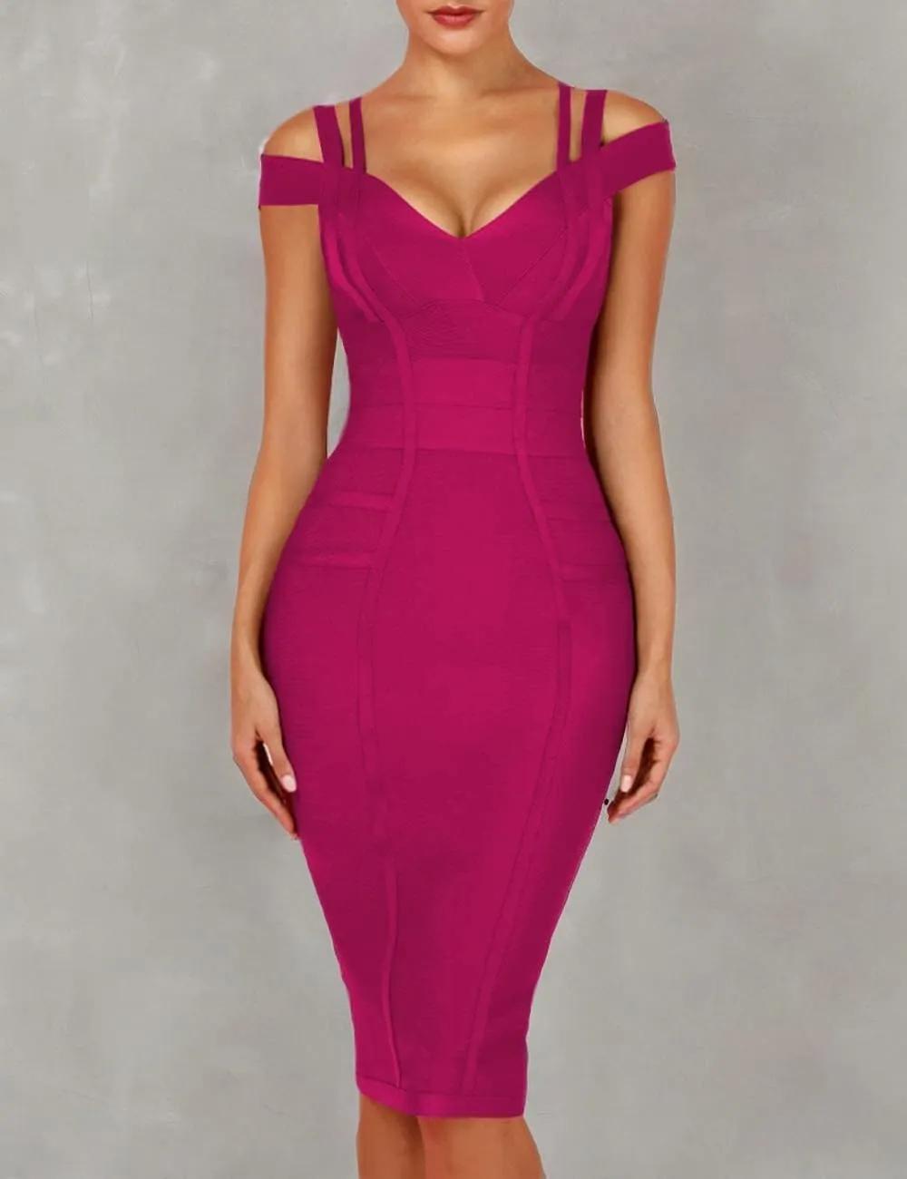 Whoinshop Women's Rayon Sexy V Neck Bodycon Clubwear Party Bandage Dress