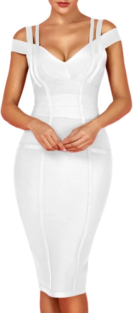 Whoinshop Women's Rayon Sexy V Neck Bodycon Clubwear Party Bandage Dress