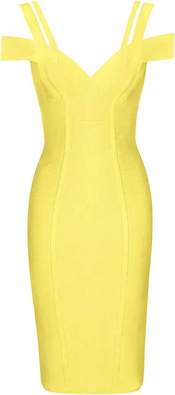 Whoinshop Women's Rayon Sexy V Neck Bodycon Clubwear Party Bandage Dress