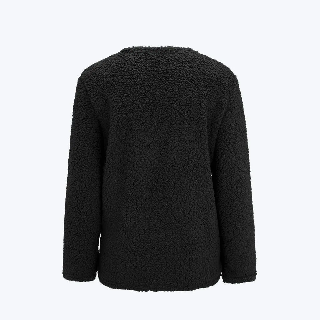 Winter Fuzzy Popcorn Cardigan for Women Open Front Button Down Fleece Sweater Coat Shaggy Sherpa Outwear with Pockets