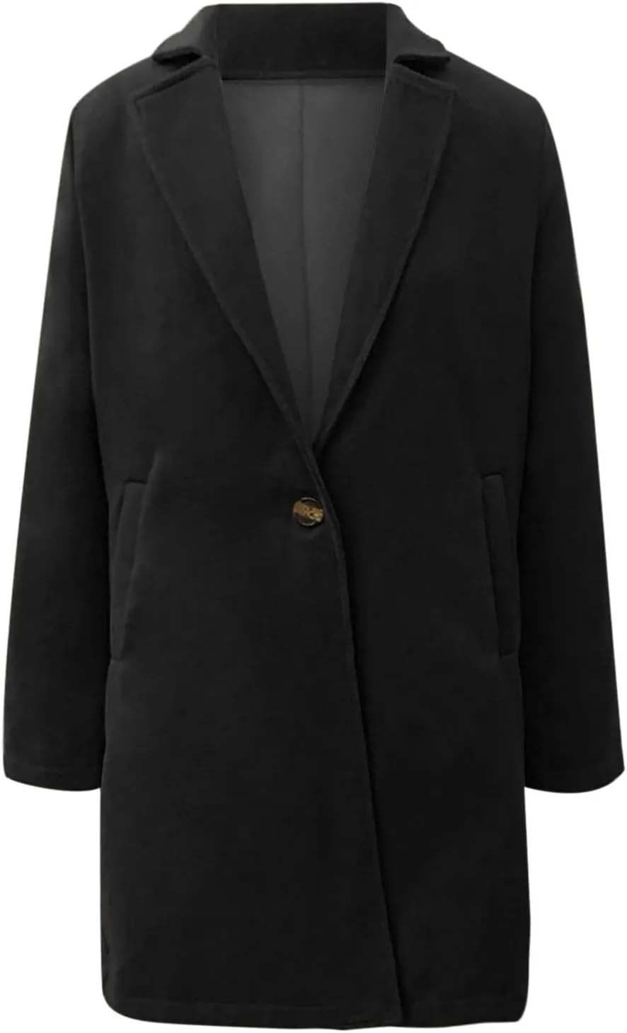Wkishenl Women's Wool Blend Coat Fall Winter Fashion Lapel Collar Trench Coat Solid Color Single Breasted Jackets Outerwear