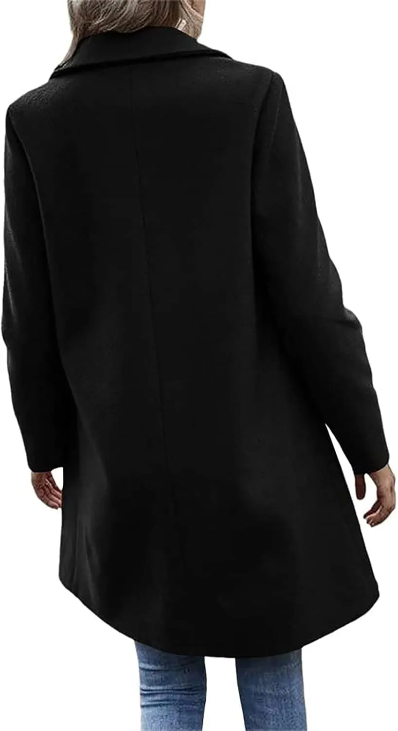 Wkishenl Women's Wool Blend Coat Fall Winter Fashion Lapel Collar Trench Coat Solid Color Single Breasted Jackets Outerwear
