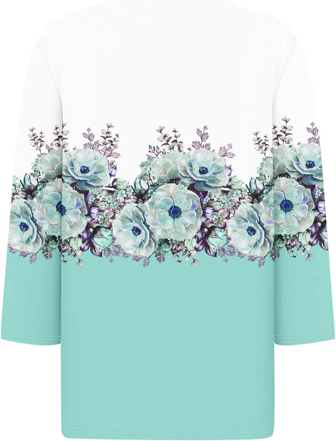 Women 3/4 Sleeve Floral Tops Dressy Casual Summer Blouses T Shirts V Neck Trendy Blouse Tunic Loose Fit Boho Clothing