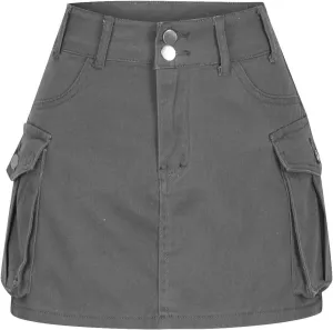 Women Casual Flap Pocket High Waist Straight Cargo Skirts Y2K Mini Skirts Solid Color Bodycon Skirts