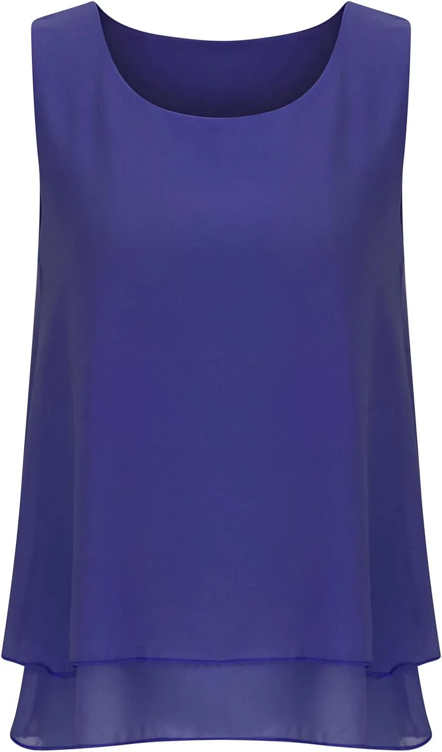 Women Chiffon Tunic Tank Tops Summer Flowy Double Layer Hem Casual Blouse Sleeveless Crewneck Cozy Lightweight Shirt