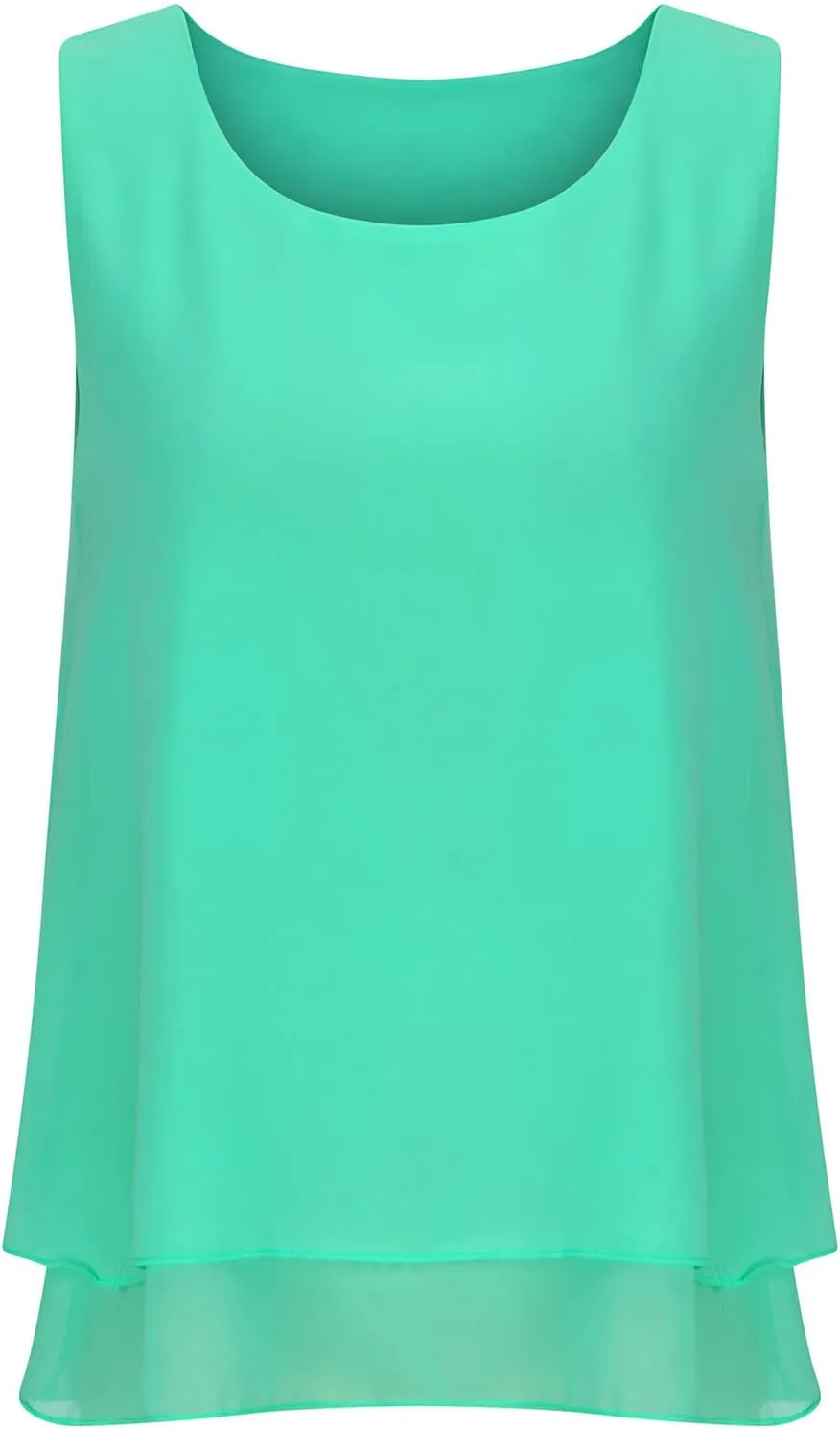 Women Chiffon Tunic Tank Tops Summer Flowy Double Layer Hem Casual Blouse Sleeveless Crewneck Cozy Lightweight Shirt
