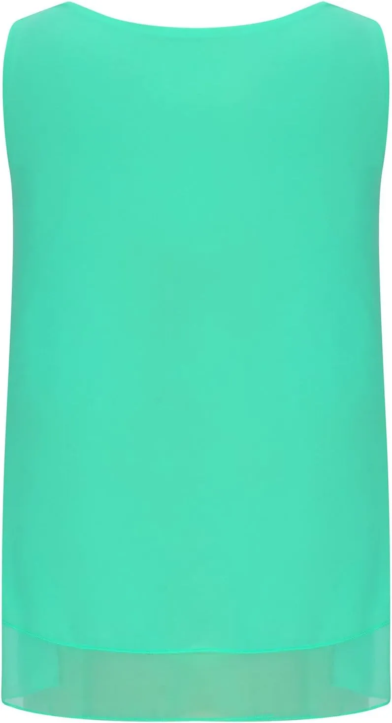 Women Chiffon Tunic Tank Tops Summer Flowy Double Layer Hem Casual Blouse Sleeveless Crewneck Cozy Lightweight Shirt