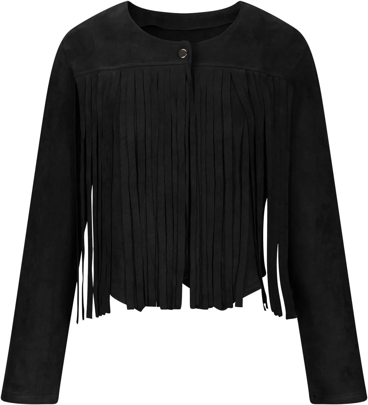 Women Elegant Crewneck Coats Double Breasted Wool Blend Over Crop Coat Classic Long Sleeve Loose CasuaL Suede Jacket