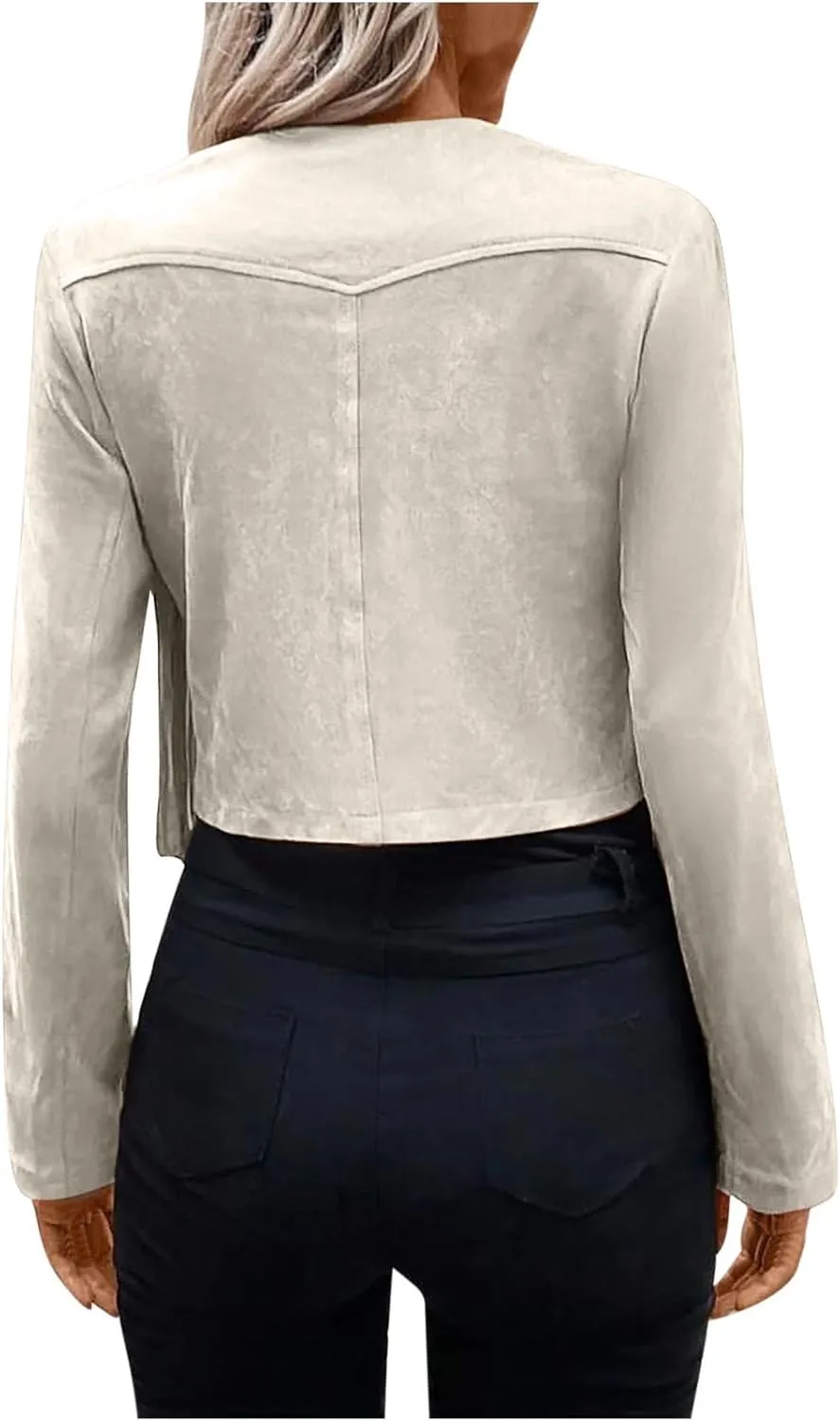 Women Elegant Crewneck Coats Double Breasted Wool Blend Over Crop Coat Classic Long Sleeve Loose CasuaL Suede Jacket