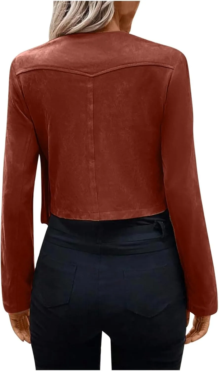 Women Elegant Crewneck Coats Double Breasted Wool Blend Over Crop Coat Classic Long Sleeve Loose CasuaL Suede Jacket