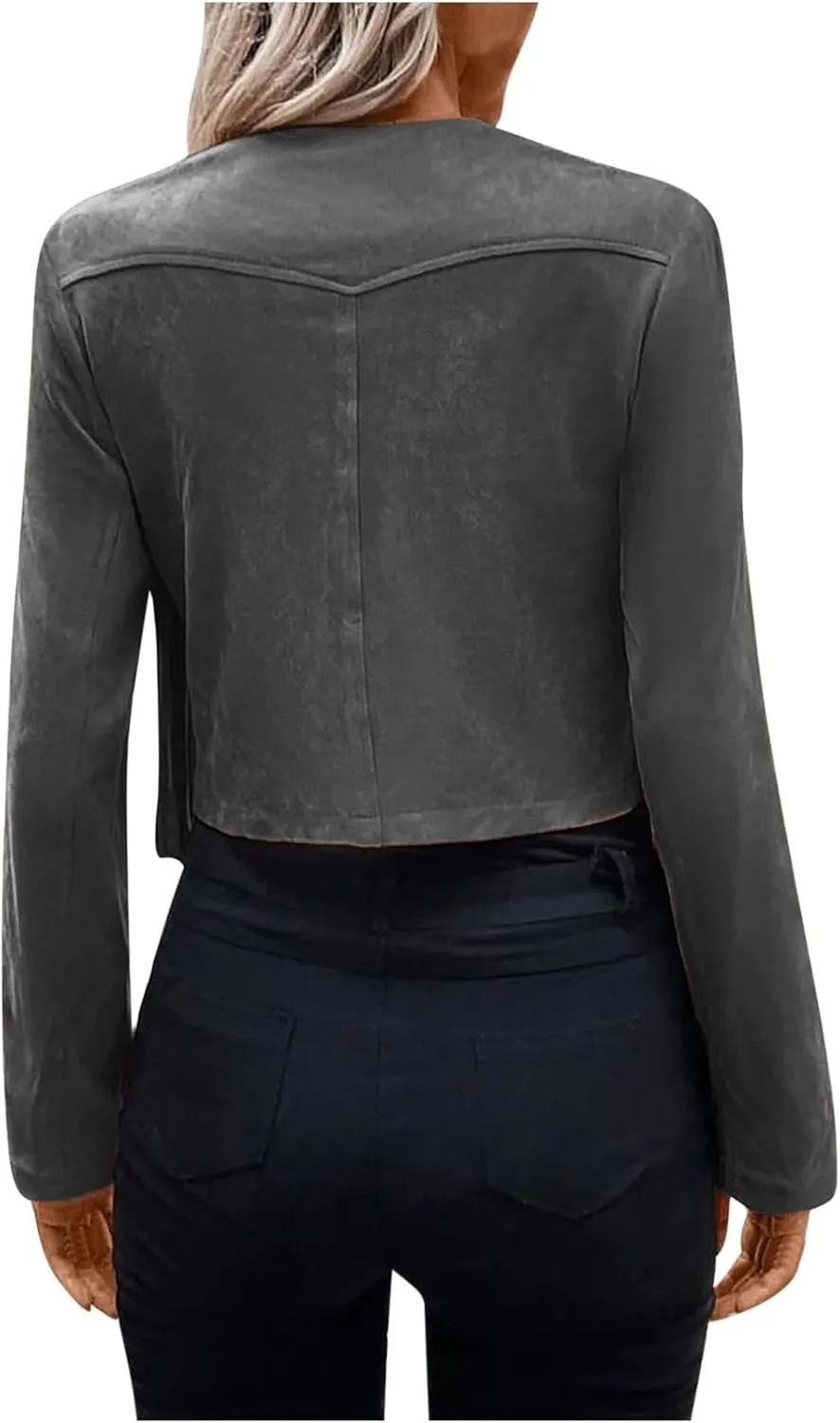 Women Elegant Crewneck Coats Double Breasted Wool Blend Over Crop Coat Classic Long Sleeve Loose CasuaL Suede Jacket