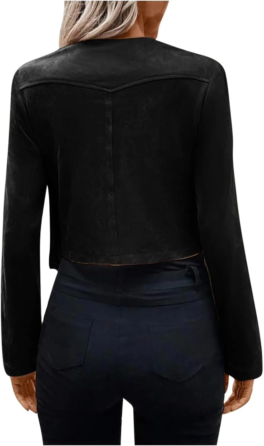 Women Elegant Crewneck Coats Double Breasted Wool Blend Over Crop Coat Classic Long Sleeve Loose CasuaL Suede Jacket
