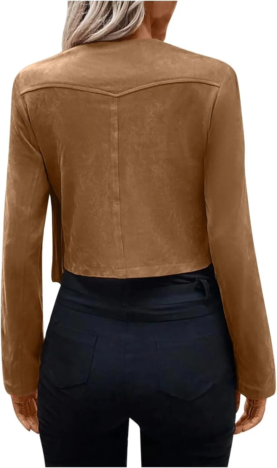 Women Elegant Crewneck Coats Double Breasted Wool Blend Over Crop Coat Classic Long Sleeve Loose CasuaL Suede Jacket