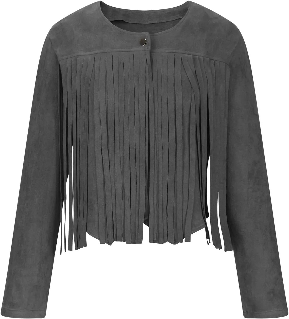 Women Elegant Crewneck Coats Double Breasted Wool Blend Over Crop Coat Classic Long Sleeve Loose CasuaL Suede Jacket