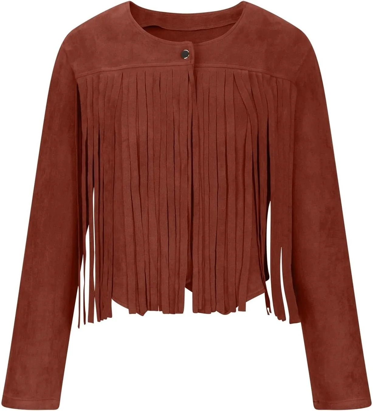 Women Elegant Crewneck Coats Double Breasted Wool Blend Over Crop Coat Classic Long Sleeve Loose CasuaL Suede Jacket