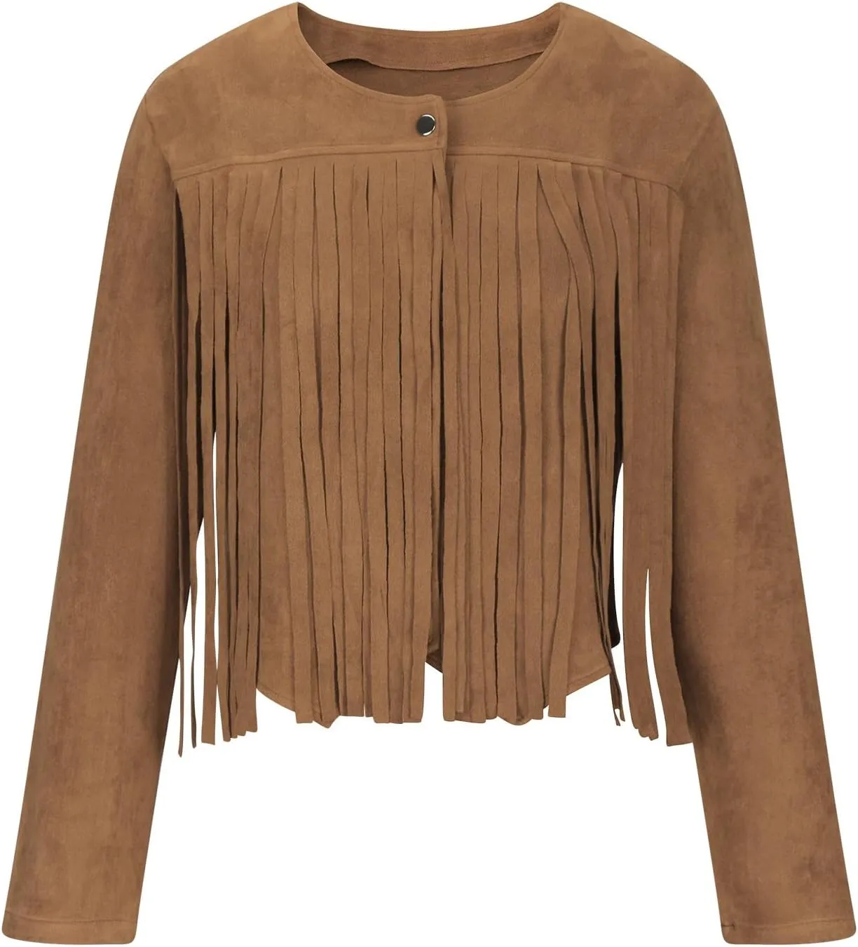 Women Elegant Crewneck Coats Double Breasted Wool Blend Over Crop Coat Classic Long Sleeve Loose CasuaL Suede Jacket