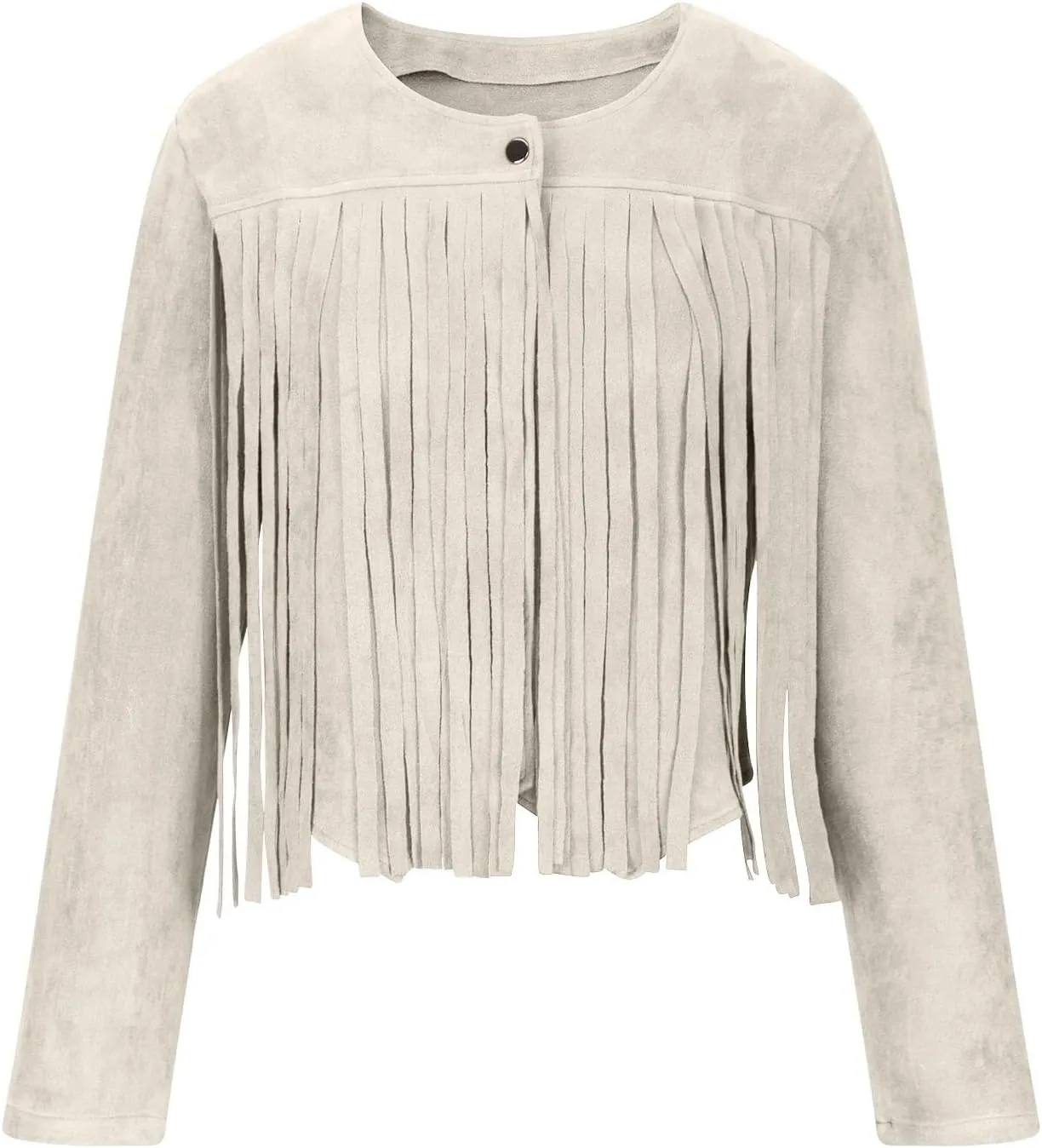 Women Elegant Crewneck Coats Double Breasted Wool Blend Over Crop Coat Classic Long Sleeve Loose CasuaL Suede Jacket