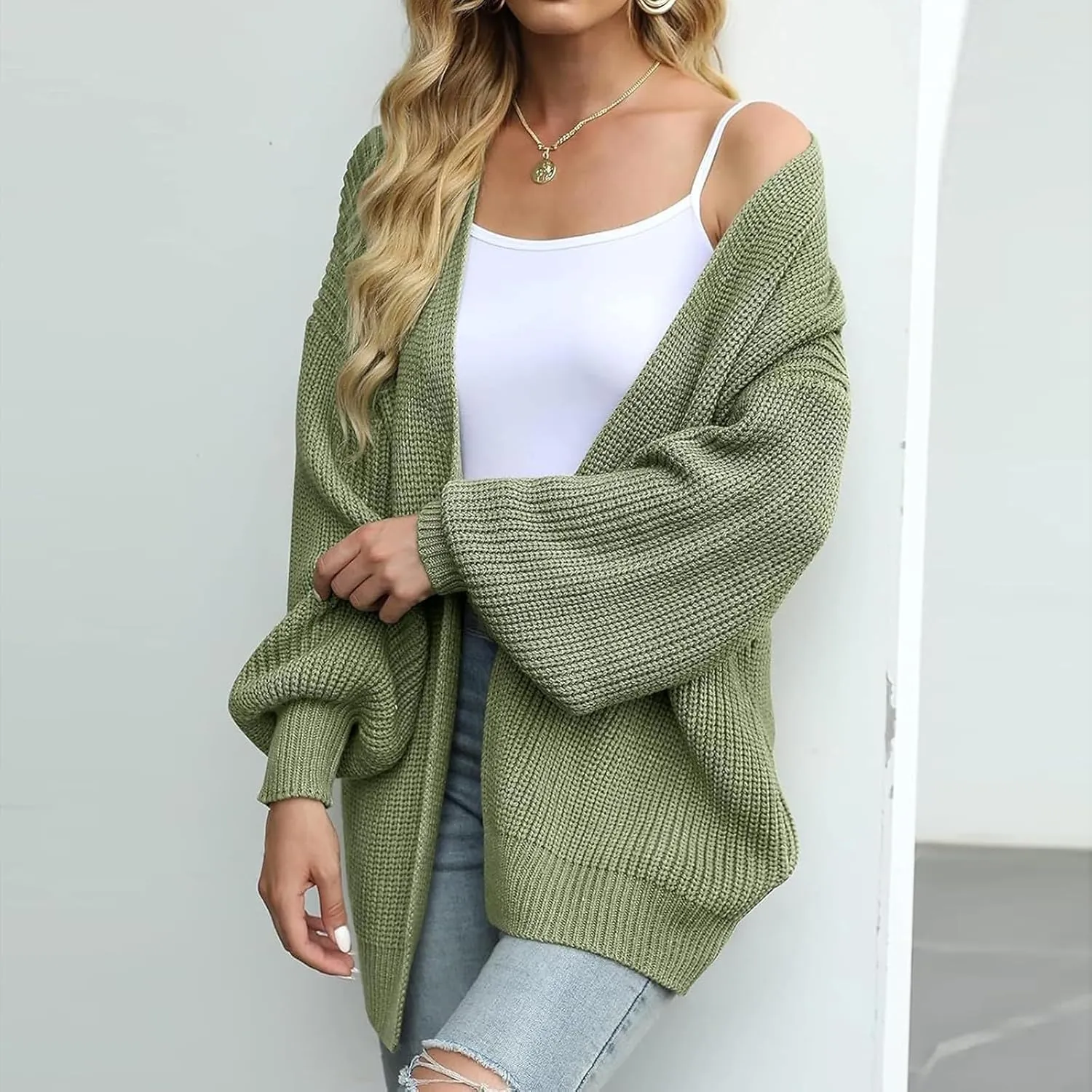 Women Fall Oversized Cardigan Sweater Cable Knit Chunky Warm Open Front Outerwear Solid Color Long Sleeve Trendy Coat