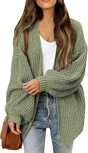 Women Fall Oversized Cardigan Sweater Cable Knit Chunky Warm Open Front Outerwear Solid Color Long Sleeve Trendy Coat