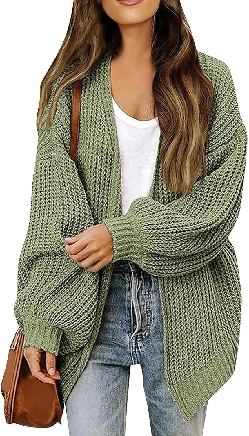 Women Fall Oversized Cardigan Sweater Cable Knit Chunky Warm Open Front Outerwear Solid Color Long Sleeve Trendy Coat