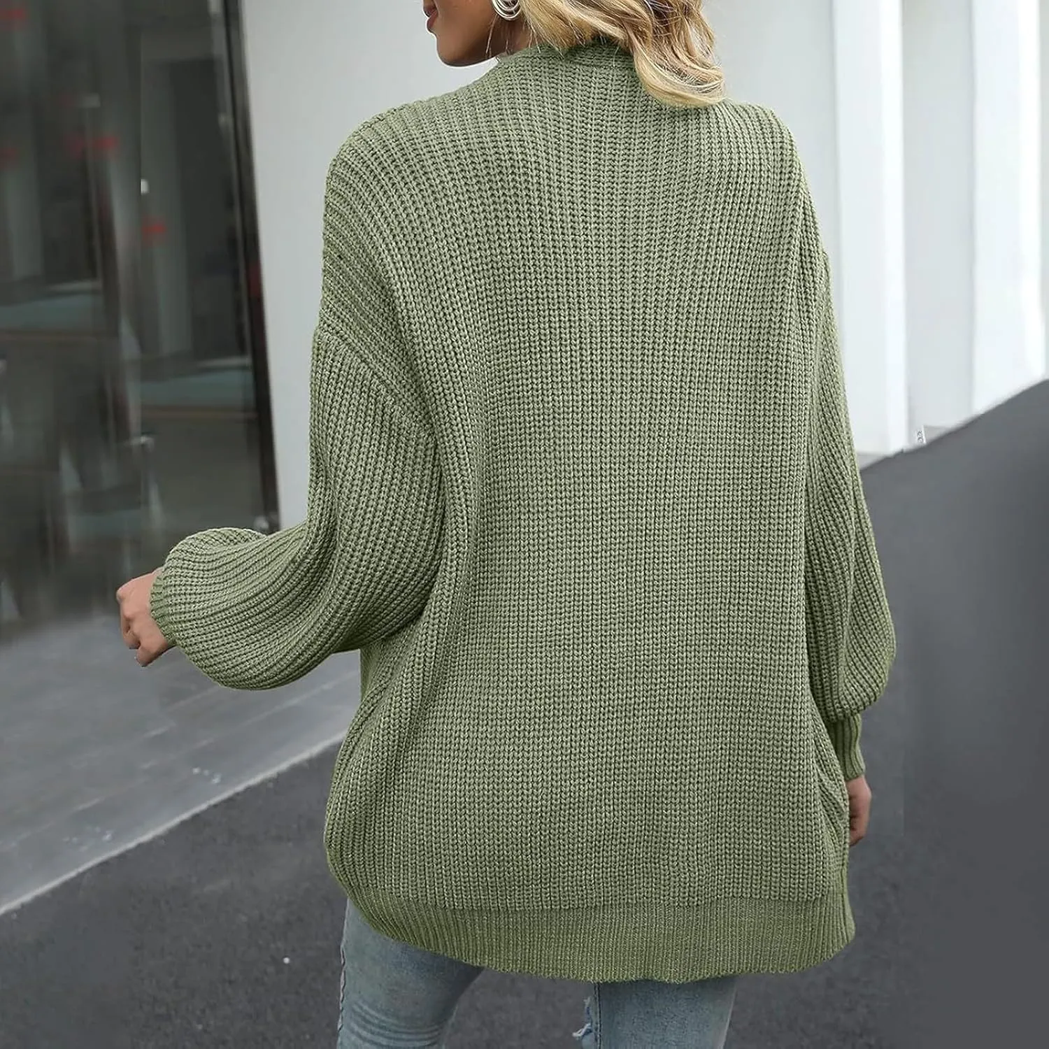 Women Fall Oversized Cardigan Sweater Cable Knit Chunky Warm Open Front Outerwear Solid Color Long Sleeve Trendy Coat