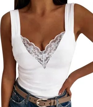 Women Fashion V Neck Floral Print Sleeveless Casual Backless Lace Tank Top Long Tops