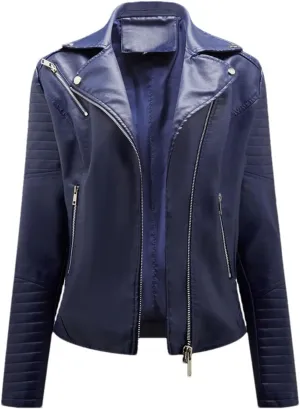 Women Faux Leather Jacket Moto Biker Zipper Jacket Spring Autumn Motorcycle Coat Red Black Yellow Brown Coat