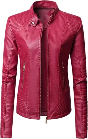 Women Faux Leather Jacket Spring Autumn Motorcycle Jacket Moto Biker Zipper Black Coat