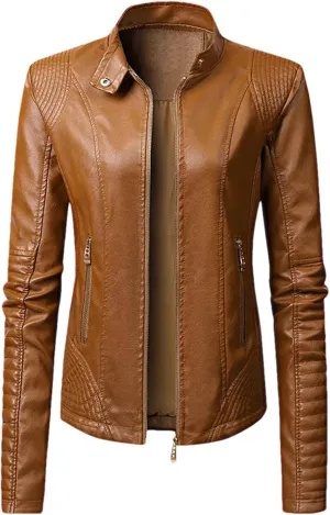 Women Faux Leather Jacket Spring Autumn Motorcycle Jacket Moto Biker Zipper Black Coat