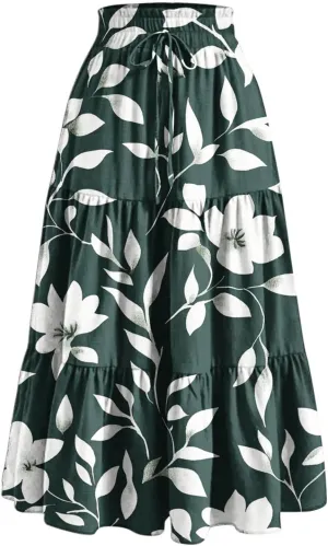 Women Floral Bohemian Maxi Skirts Summer Beach Hawaiian Boho Skirt 2025 Casual Holiday Long-Skirts for Vacation