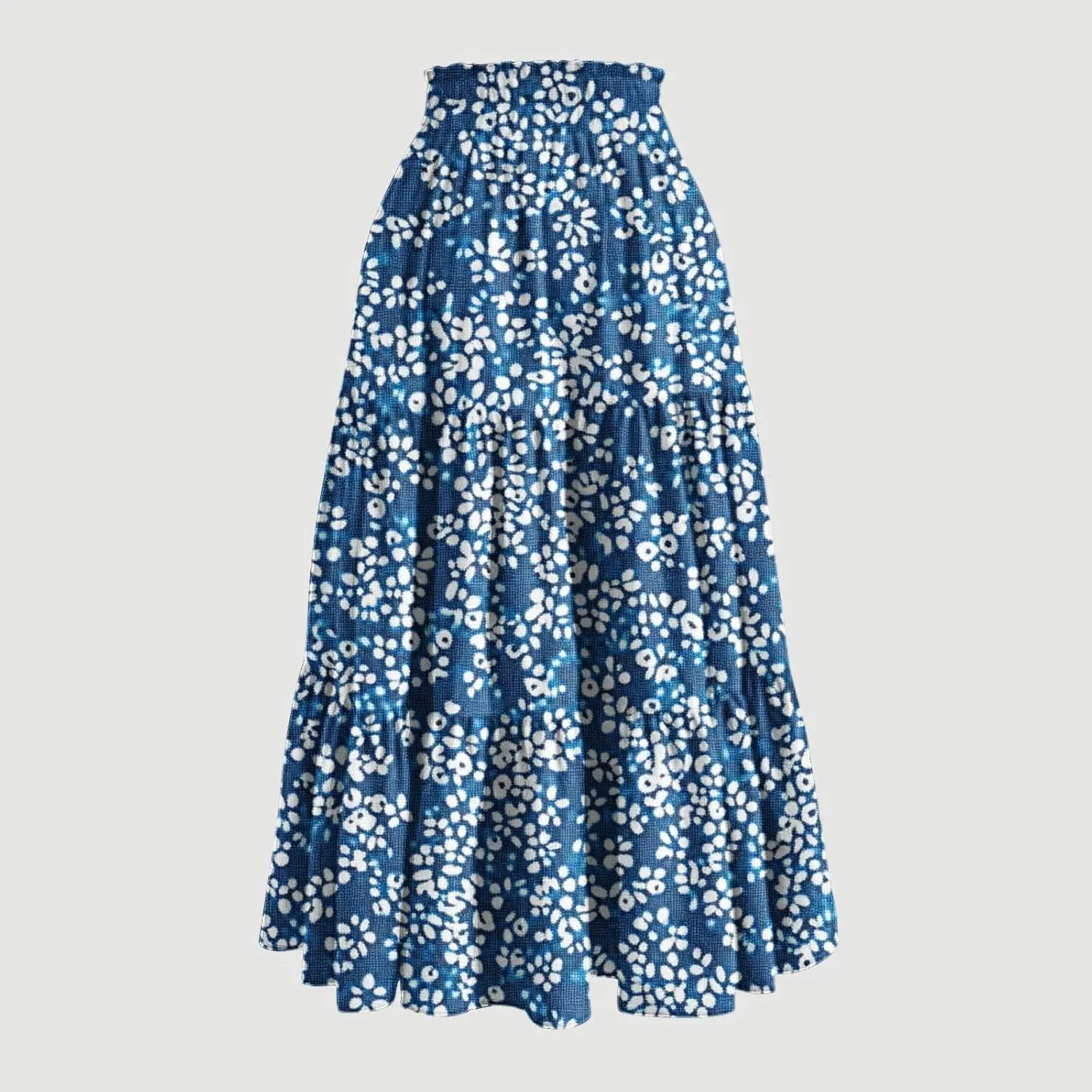 Women Floral Boho Long Skirts Drawstring Waist Vacation Hawaiian Maxi Skirt Flower Print Pleated Half Dress