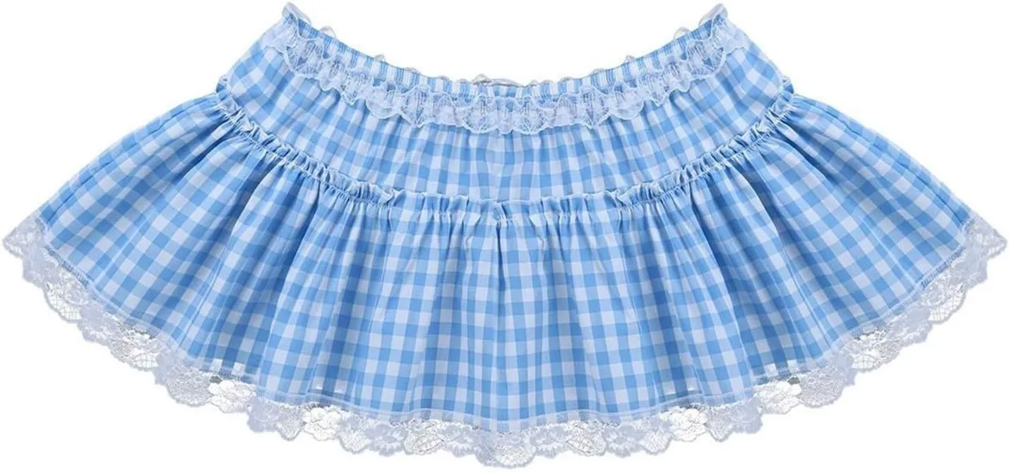Women Halloween Dorothy Costume Plaid Mini Skirts Pleated Lace A Line Ruffle Short Skirts Gingham Princess Cosplay Skirts