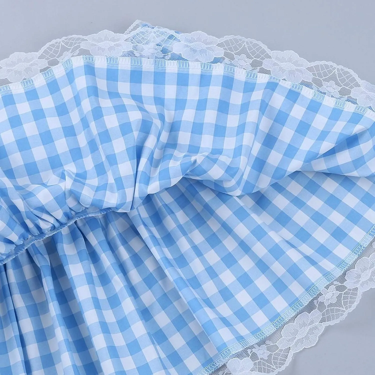Women Halloween Dorothy Costume Plaid Mini Skirts Pleated Lace A Line Ruffle Short Skirts Gingham Princess Cosplay Skirts