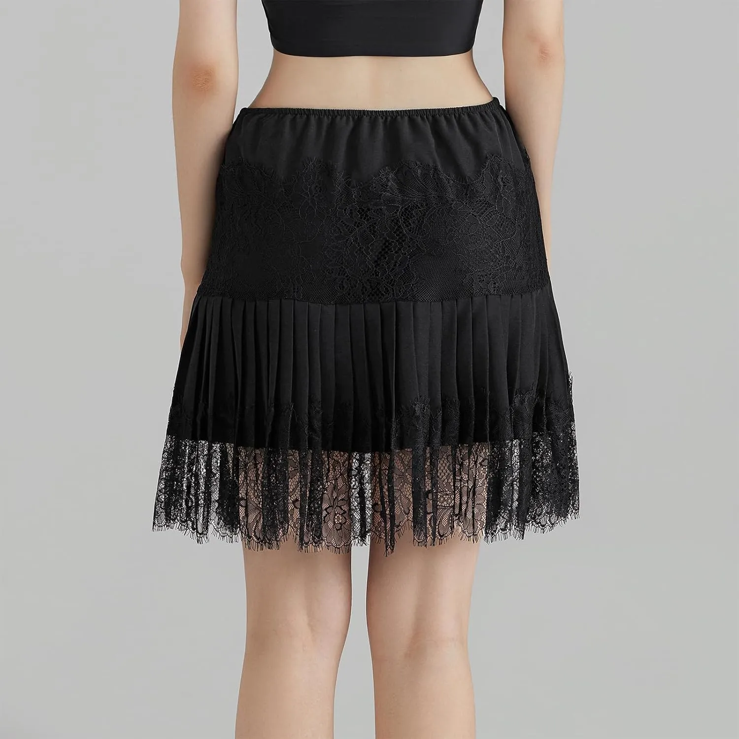 Women High Waist Mini Skirts Mid Rise Pleated Lace A Line Skirts Casual Solid Color Short Skirts