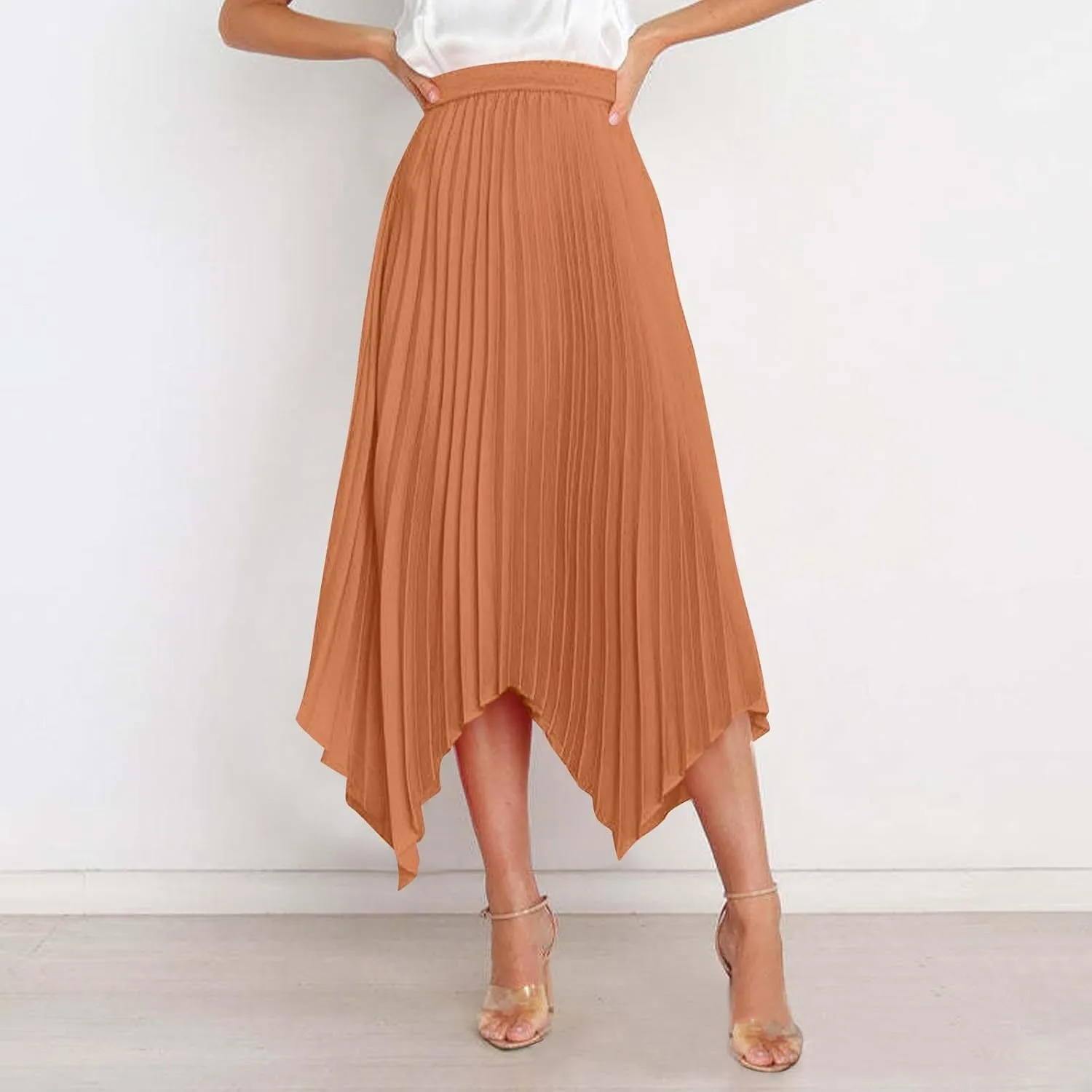 Women High Waisted Flowy Skirts A-line Long Maxi Skirt Casual Summer Pleated Skirts Asymmetrical Skirt Travel Outfit