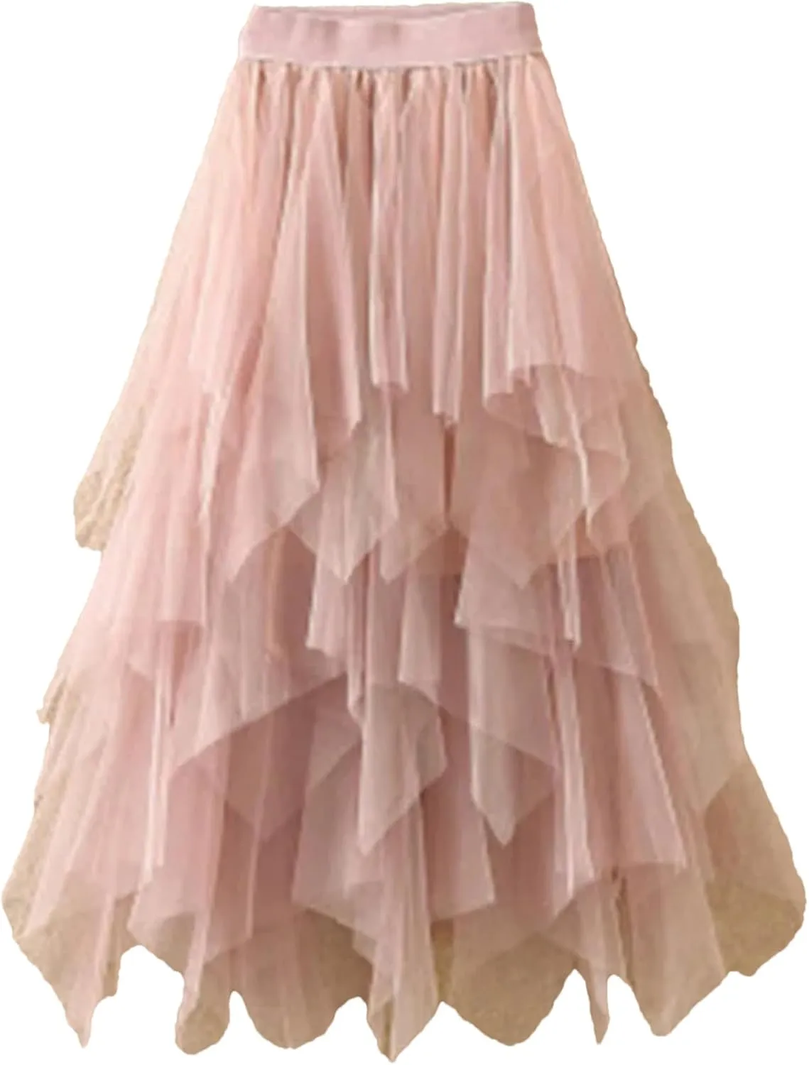 Women Irregular Tulle Skirts Fashion Elastic High Waist Mesh Skirt Pleated Long Skirts Midi Skirts Femmle