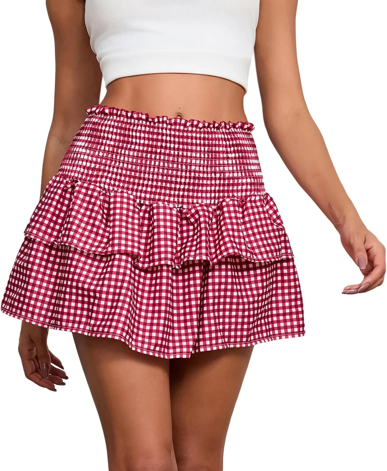 Women Men Sissy Plaid Mini Skirts Gingham Pleated Lace A Line Ruffle Short Skirts Halloween Cosplay Costume Skirts