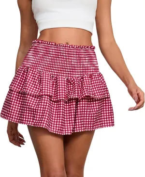 Women Men Sissy Plaid Mini Skirts Gingham Pleated Lace A Line Ruffle Short Skirts Halloween Cosplay Costume Skirts
