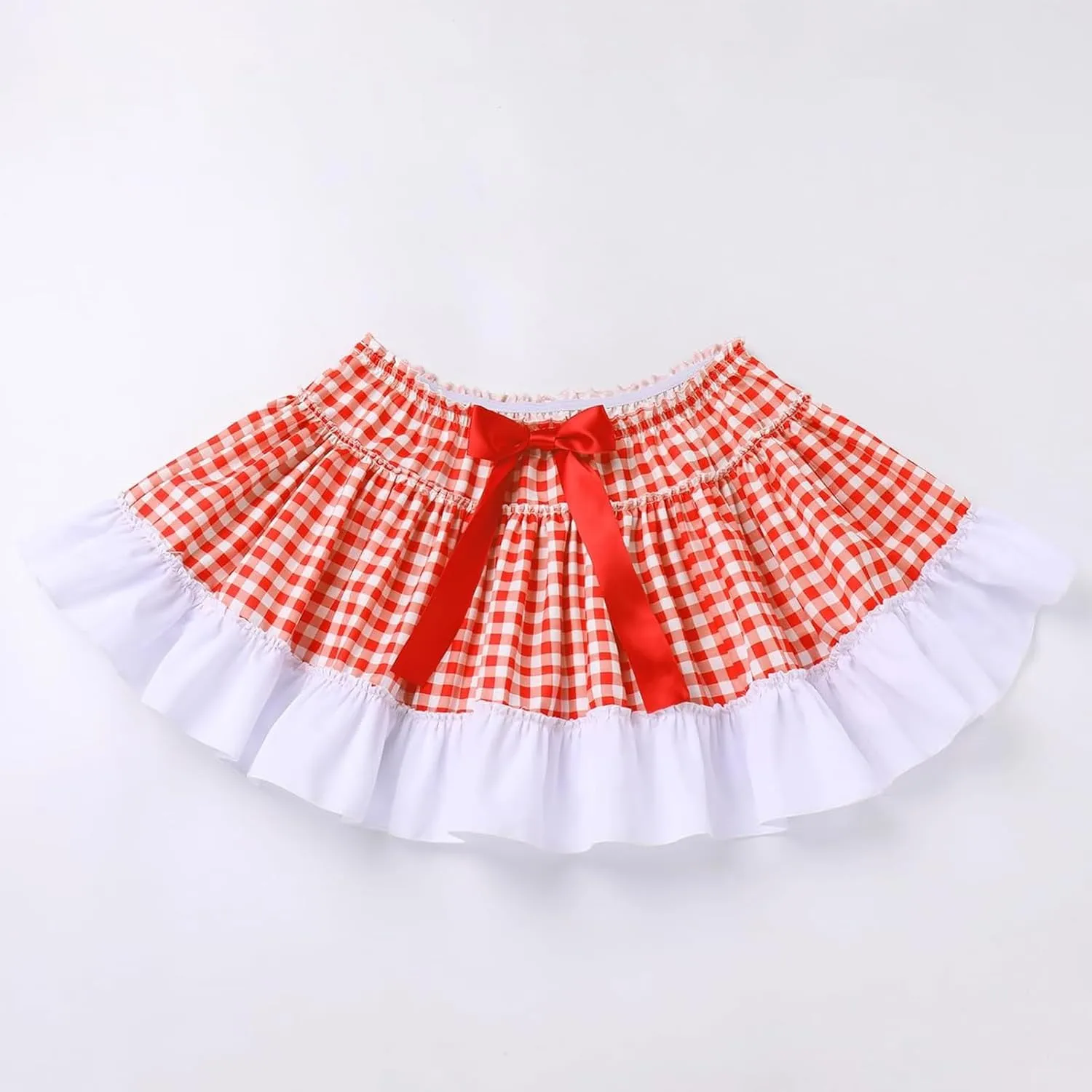 Women Men Sissy Plaid Mini Skirts Pleated Lace A Line Ruffle Short Skirts Gingham Halloween Cosplay Costume Skirts