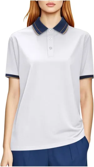 Women Mesh Quick Dry Golf Polo Shirts Summer Color Block Short Sleeve Button Down T-Shirt Lightweight Dressy Casual Work Tops