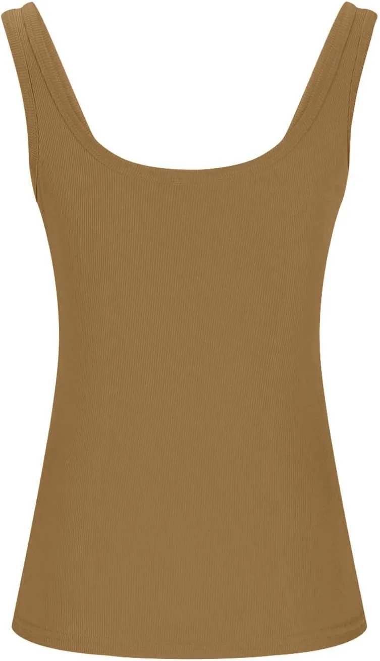Women Sexy Square Neck Tank Tops Basic Ribbed Knit Sleeveless Shirts Summer Casual Slim Fit Yoga Workout Cami Tees