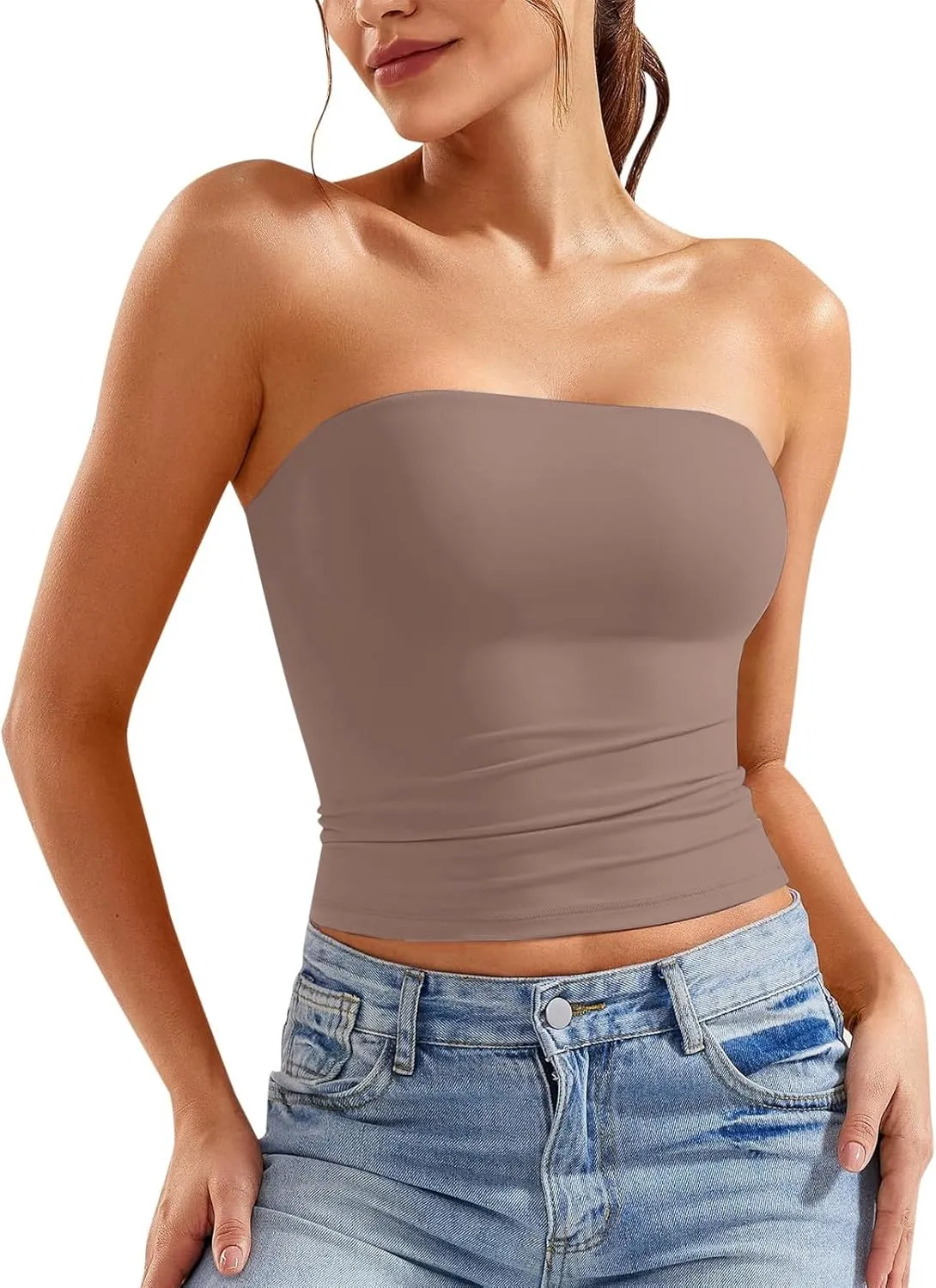 Women Strapless Tube Top Sexy Sleeveless Backless Bandeau Shirts Y2K Going Out Crop Tops Summer Outfits 2025