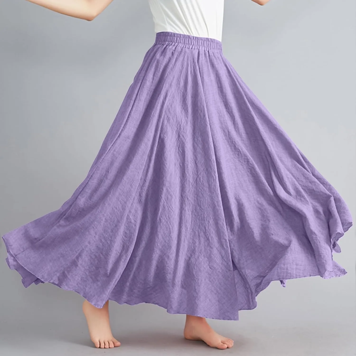 Women Summer Boho Flowy Swing A-Line Maxi Skirt Casual Linen Skirts 2025 Trendy Elastic High Waist Long Beach Dress