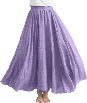 Women Summer Boho Flowy Swing A-Line Maxi Skirt Casual Linen Skirts 2025 Trendy Elastic High Waist Long Beach Dress