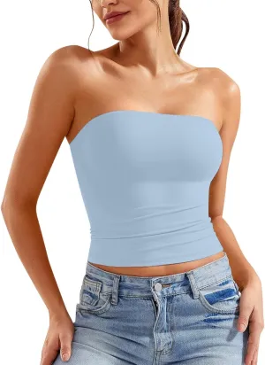 Women Tube Tops Summer 2025 Bandeau Tank Double Lined Strapless Backless Crop Top Going Out Tunic Shirts